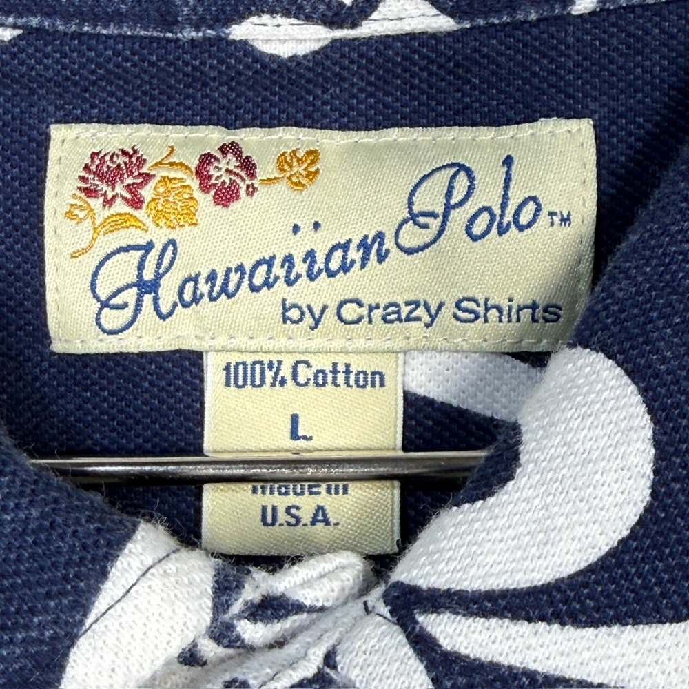 Vintage Crazy Shirts Hawaiian Polo Mens Large Blue Short Sleeve Floral Knit USA - Picture 3 of 11